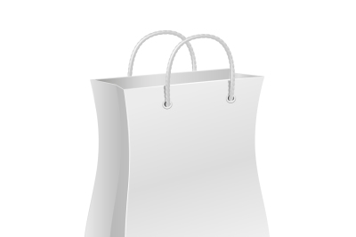 Empty paper shopping bag isolated on white. Vector template for advert