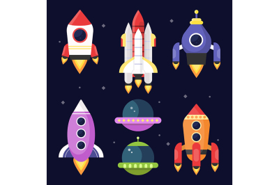 Illustrations of space with shuttles