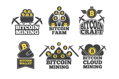 Labels or logos for companies. Monochrome badges for crypto industry