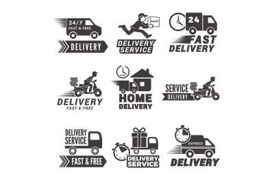 Monochrome labels and icons for delivery service