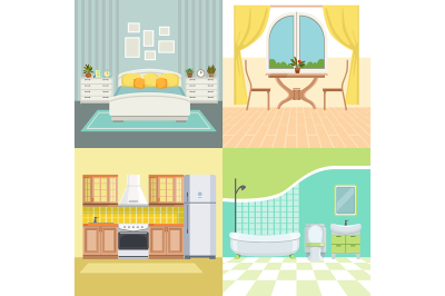 Set illustrations modern interior of living house