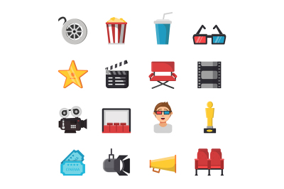 Icon set of tv show and cinema symbols