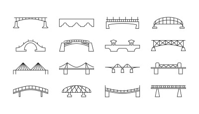 Bridges vector thin line icons set