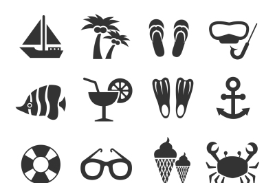 Summer vacation, sea beach relax vector icons