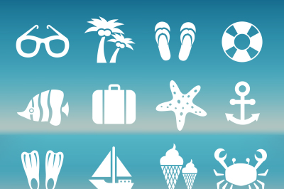 Summer rest traveling tourism vacation time icons set