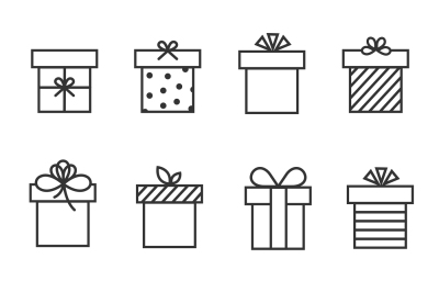 Gift boxes thin line vector icons