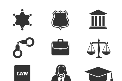 Justice, law, police vector icons