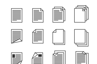 Paper document, page vector icons set