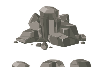 Cartoon rock boulder stone vector set