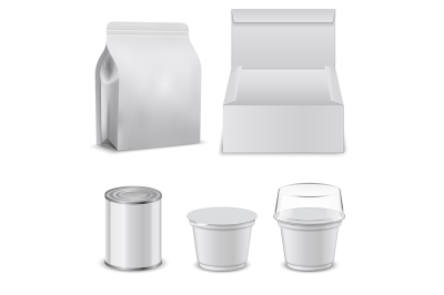 Blank template of food boxes and plastic containers