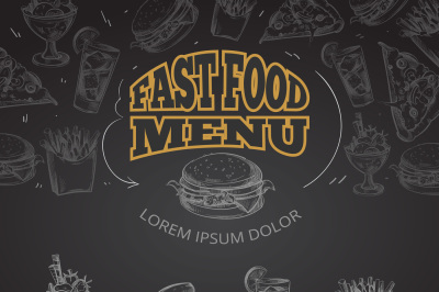 Chalkboard fast food menu in hand drawn style vector illustration