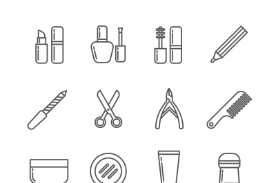 Cosmetics and beauty vector thin line icons