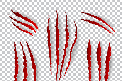 Realistic claw scratches. Vector set on plaid background