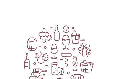 Wine vector logo with outline icons