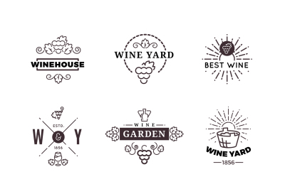 Hipster wine making grape vector labels, logos, emblems set