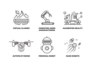 Future technology and robot artificial intelligence outline vector ico