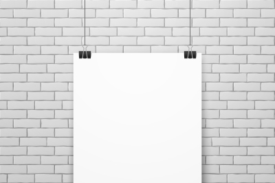 Blank white poster on brick wall vector illustration