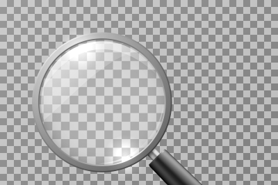 Realistic magnifying glass isolated on checkered background vector ill