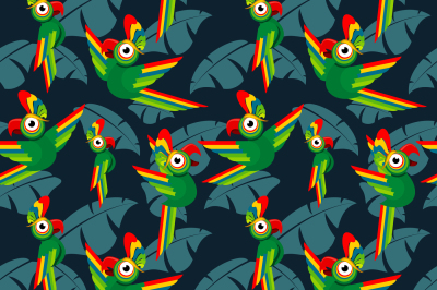 Parrots in the jungle seamless vector tropical pattern