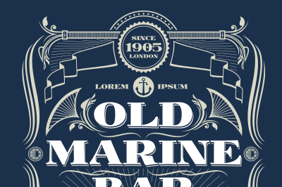 Vintage border western vector frame, old marine bar label