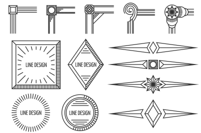 Vintage thin line geometric vector shapes frames corners