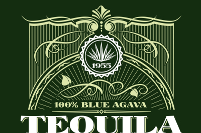 Vintage alcohol tequila drink vector bottle label