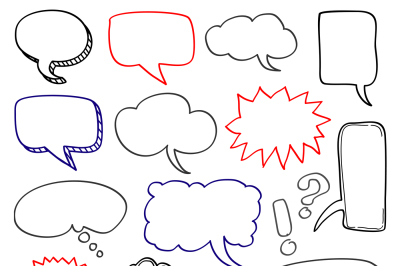 Hand drawn speech bubbles cloud doodle vector set