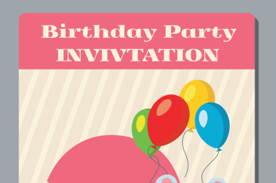 Birthday anniversary party invitation card with cute rabbit vector tem