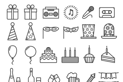 Party birthday holidays icons thin line vector outline icon set