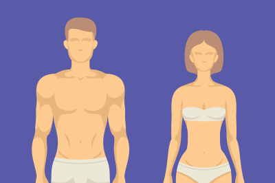 Healthy body of man and woman flat vector set illustration