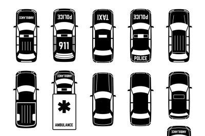 Car top view transportation vector black icons