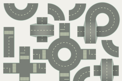 Highway road construction map top view vector elements