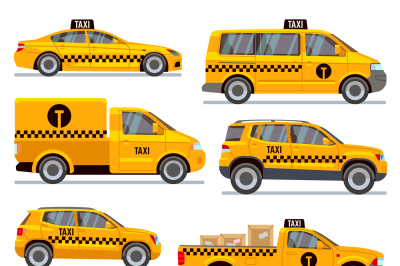 Different taxi types flat vector collection