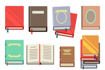 School text book flat icons