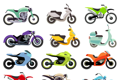 Classic motorcycle motorbike flat vector icons