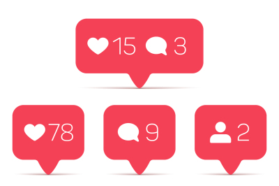 Like, follower, comment vector icons set