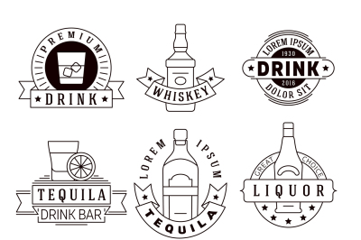 Alcohol drinks vector emblems, badges, logo set