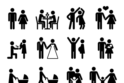 People family vector icon set. Love and life