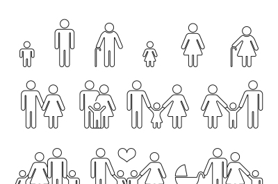 Family human thin line outline vector icons