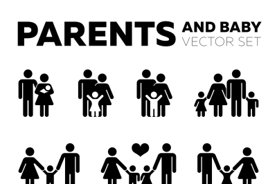 Parents and baby vector icons