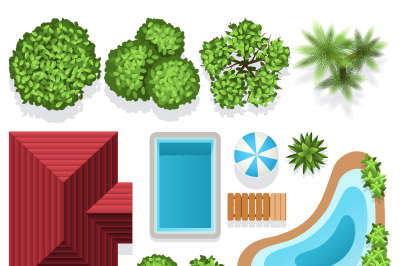 Landscape garden design vector elements top view