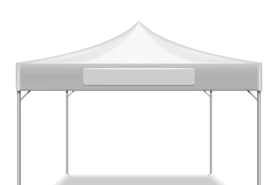 Realistic white outdoor folding party tent vector mockup