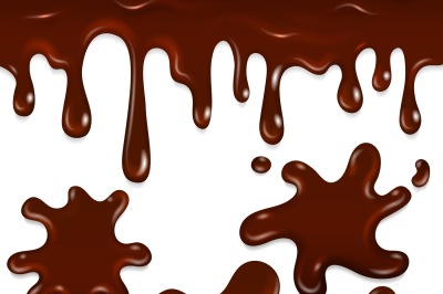 Chocolate realistic drops and blots vector set