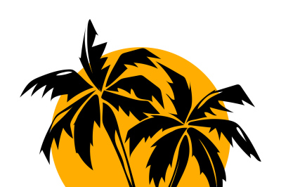 Tropical paradise palm trees and sun logo