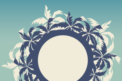 Tropical round frame with palm trees