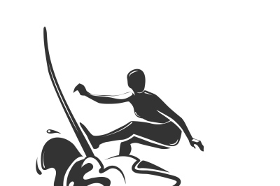 Surfing logo with surfer over the board