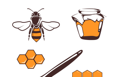 Beekeeper, bee, honey vector design elements isolated over white