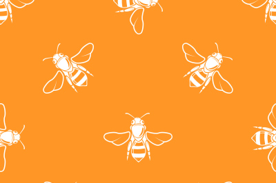 White bees orange background vector seamless pattern