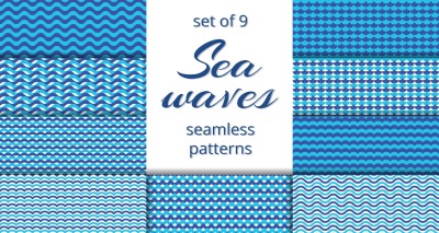 Blue sea waves patterns collection