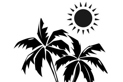 Palm trees and sun design elements